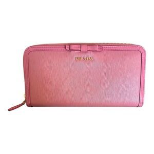 Prada Purse Zip Around Leather Ribbon Long Wallet Pink EUC